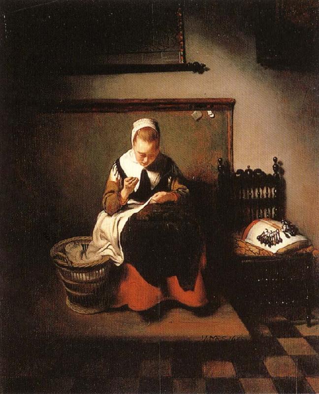 MAES, Nicolaes A Young Woman Sewing oil painting picture